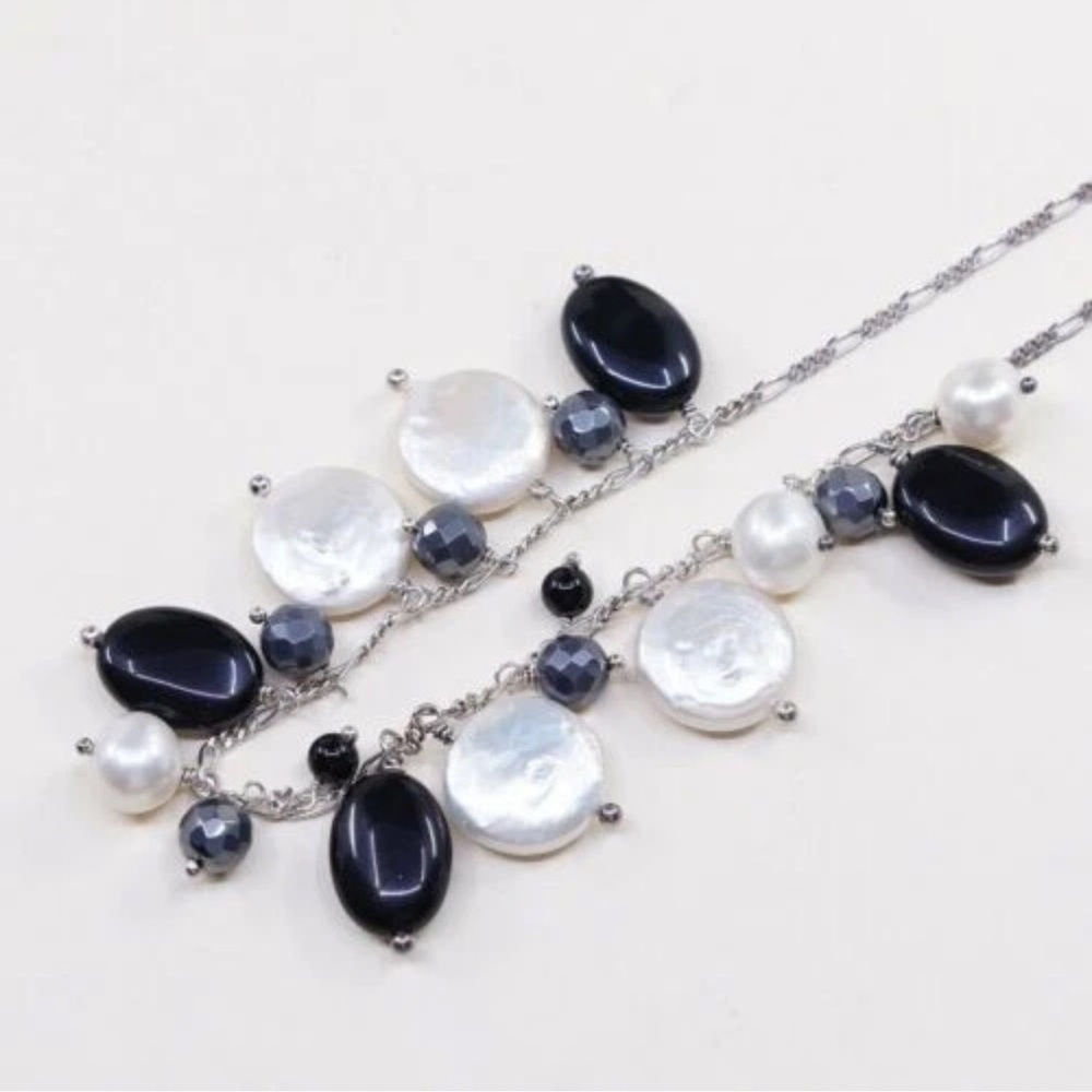 J.Jill Sterling Silver Pearl & Onyx Mix Gemstone Necklace